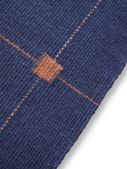Blue Grid Hand Woven Flatweave Wool Dhurrie handmade rug