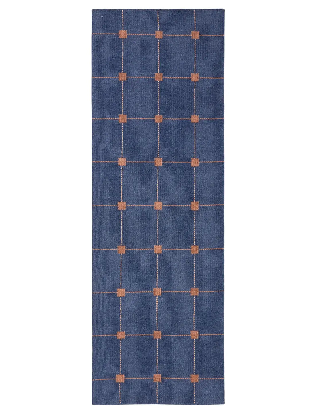 Blue Grid Hand Woven Flatweave Wool Dhurrie 2'6"x8