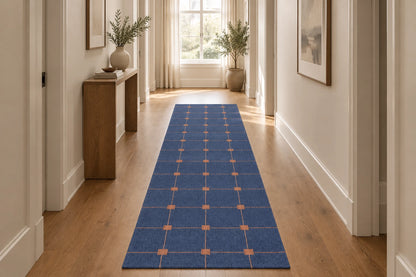 Blue Grid Hand Woven Flatweave Wool Dhurrie 2'6"x8