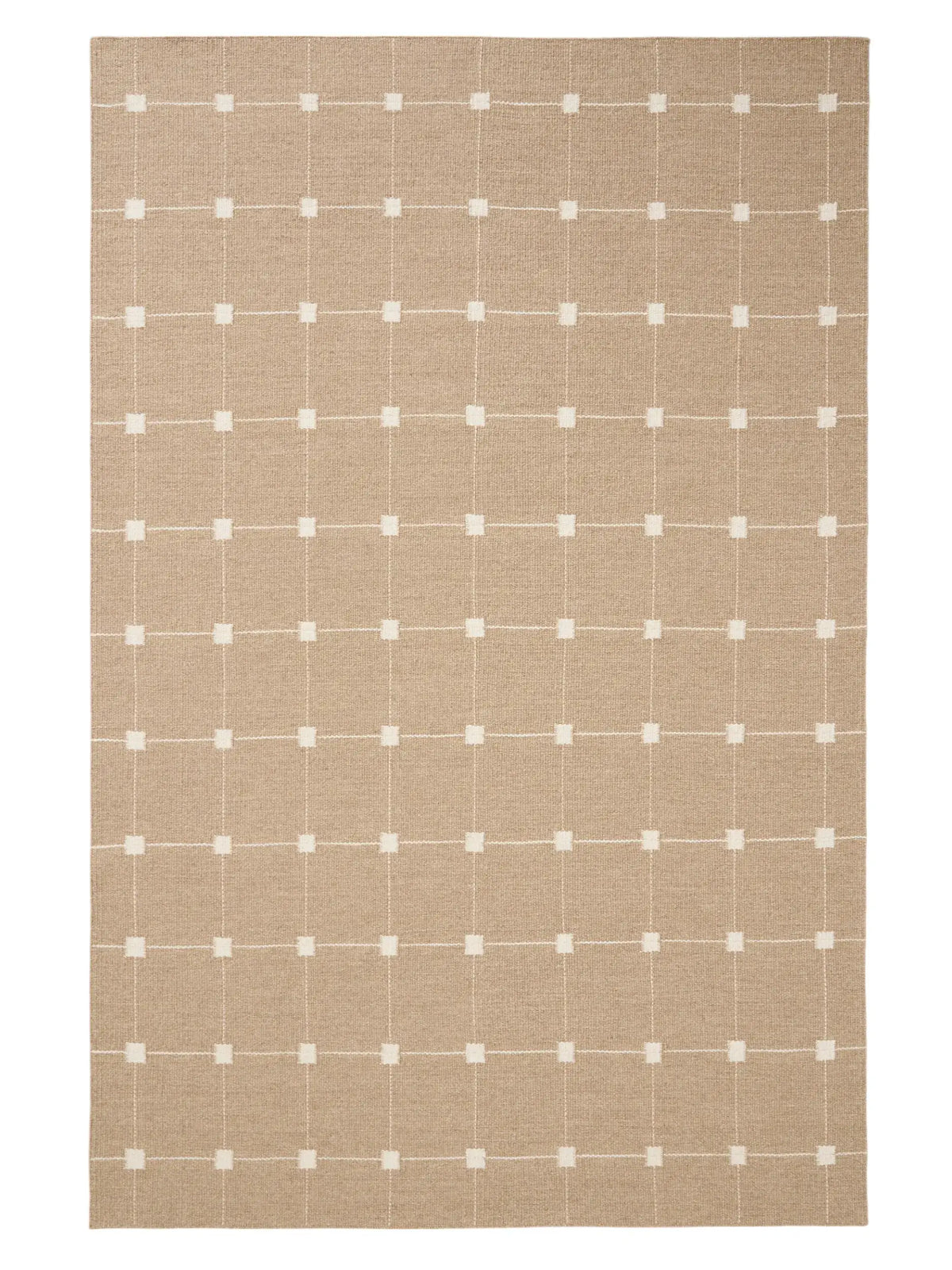 Beige Grid Hand Woven Flatweave Wool Dhurrie