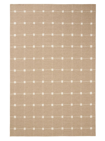 Beige Grid Hand Woven Flatweave Wool Dhurrie