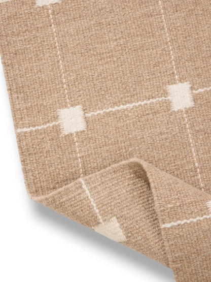 Beige Grid Hand Woven Flatweave Wool Dhurrie