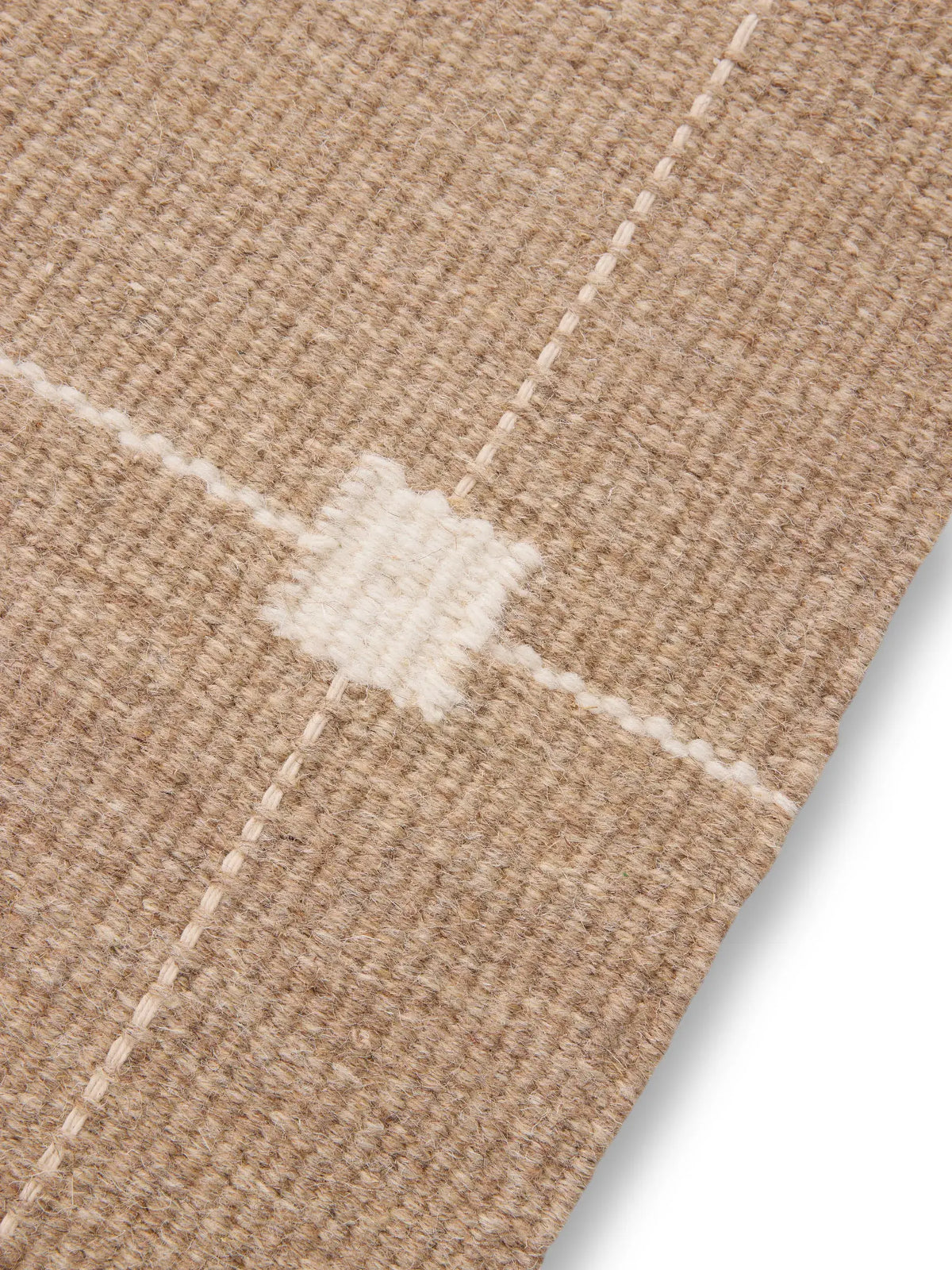 Beige Grid Hand Woven Flatweave Wool Dhurrie