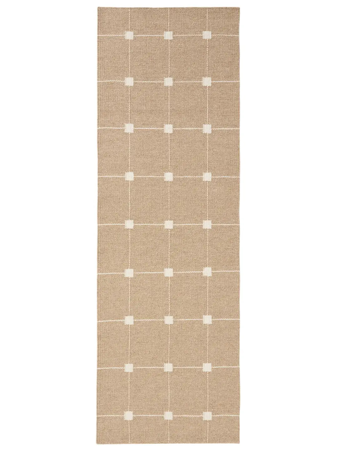 Beige Grid Hand Woven Flatweave Wool Dhurrie