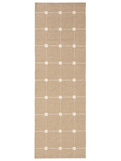 Beige Grid Hand Woven Flatweave Wool Dhurrie