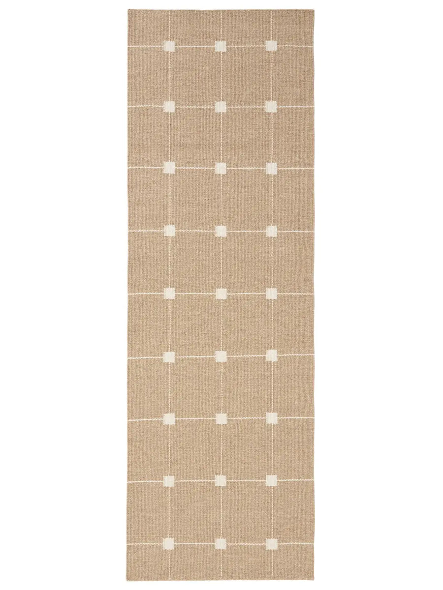 Beige Grid Hand Woven Flatweave Wool Dhurrie