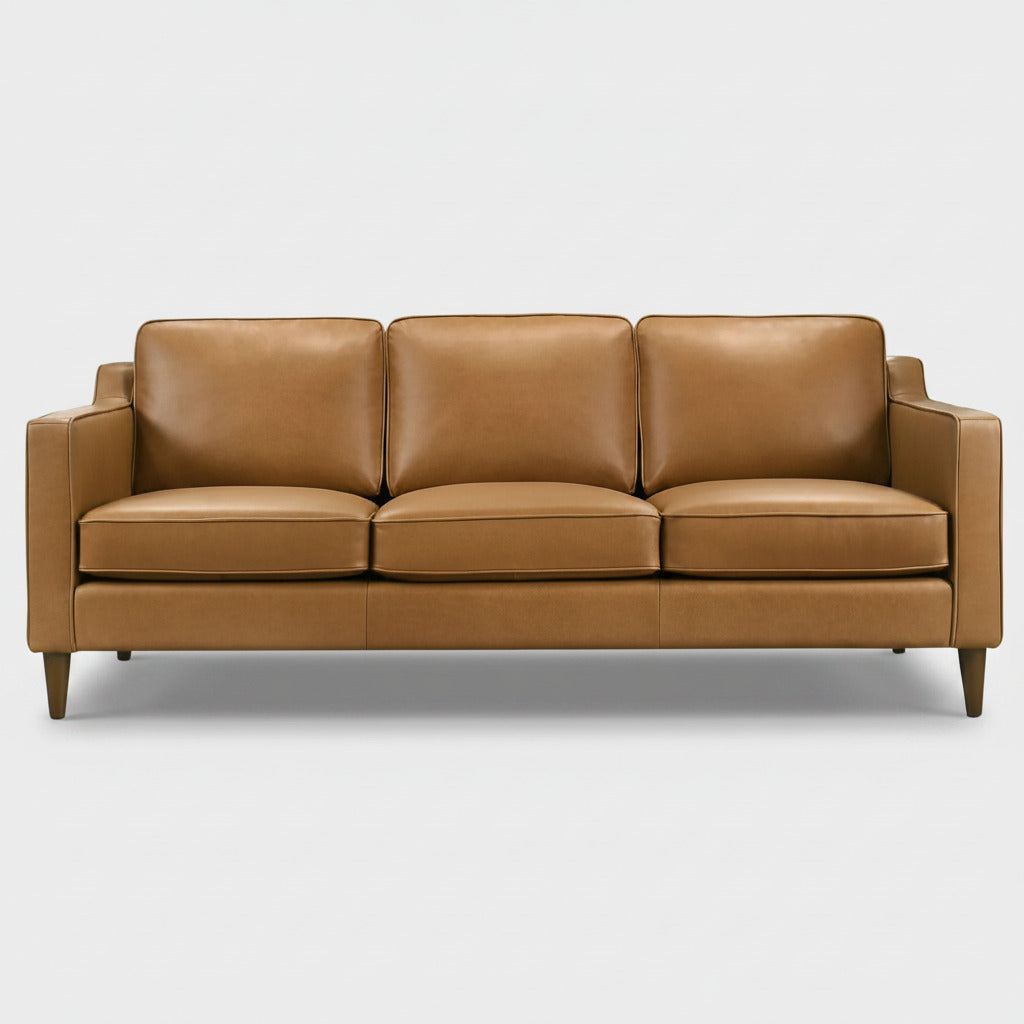 Kooper Mid Century Modern Tan Leather Sofa