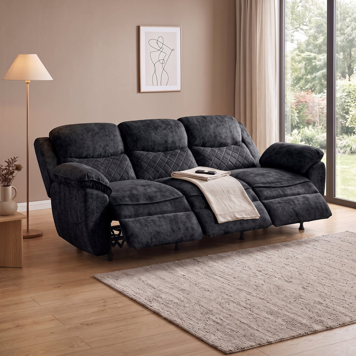 3 seater dark gray power recliner sofa