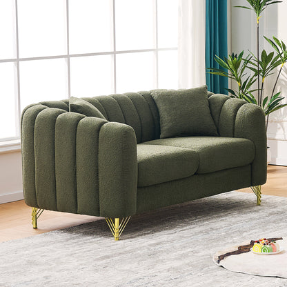 61' Teddy Loveseat Sofa ,Luxury 2 Seater Deep Couch,Modern Tufted Couch, Gold Metal Legs Sofa for Living Room, Bedroom, Apartment (Green)