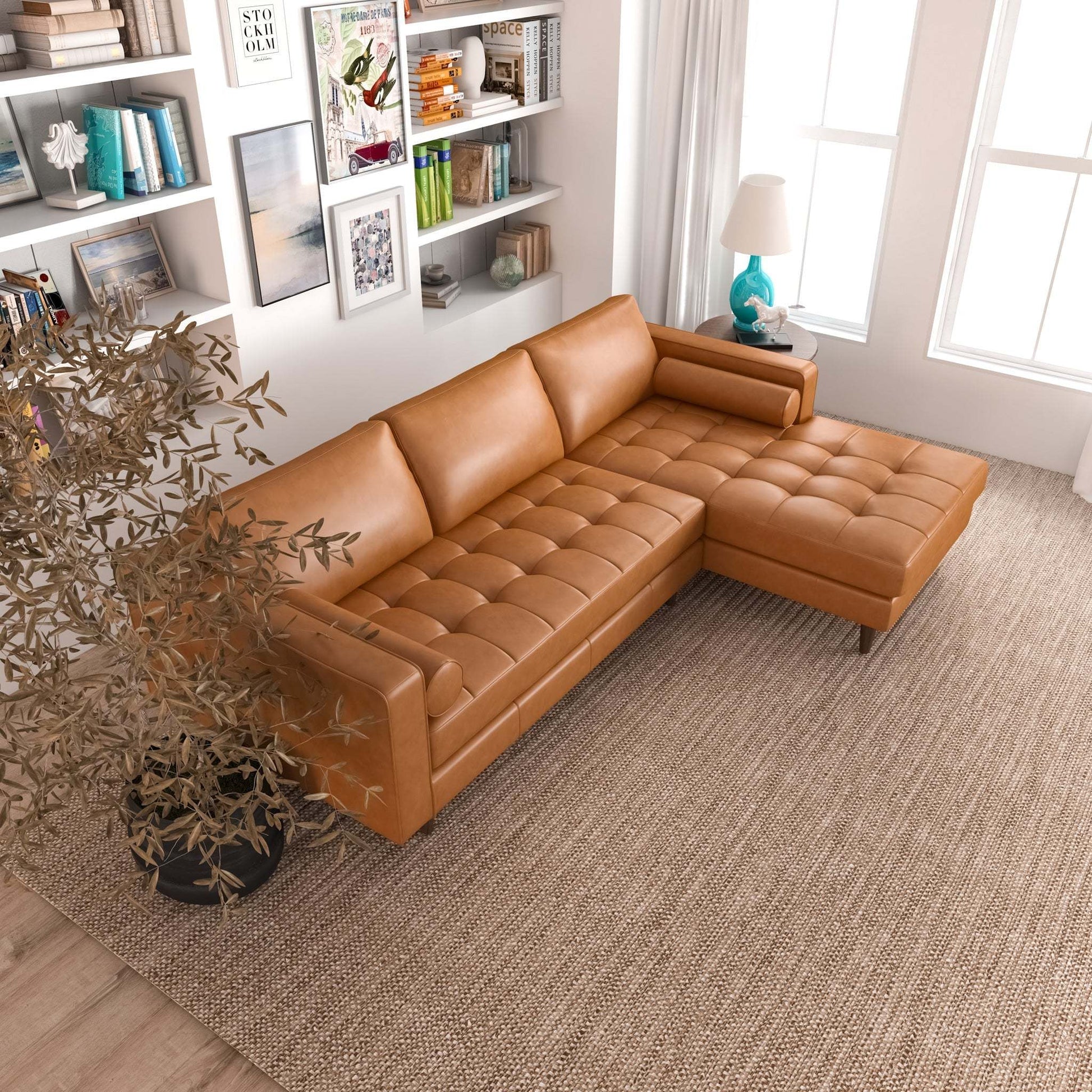 right facing Italian Leather Sectional Sofa