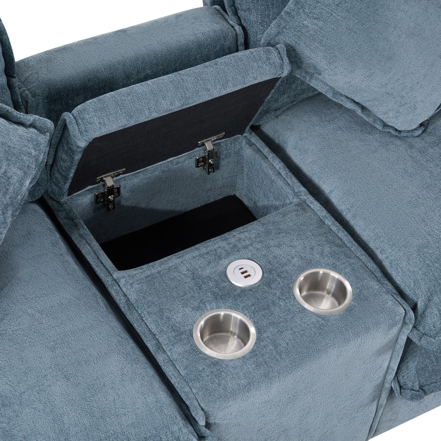 Light Blue Sectional Sofa with Ottoman
