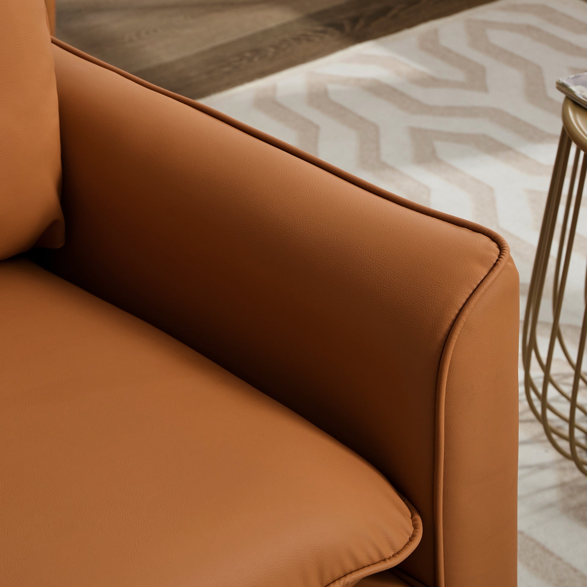 Brown Leather Upholstered Sofa Chair 2PC Casual Living Room Balcony Bedroom Lounge Set