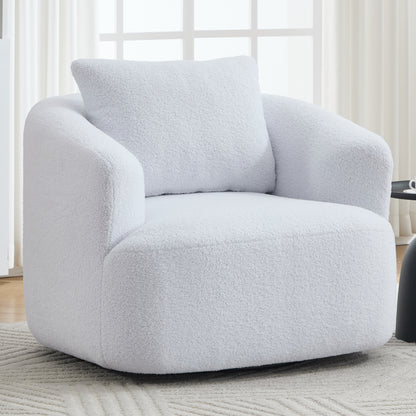 360° Swivel Round Upholstered Comfy Chair With One Soft Pillow