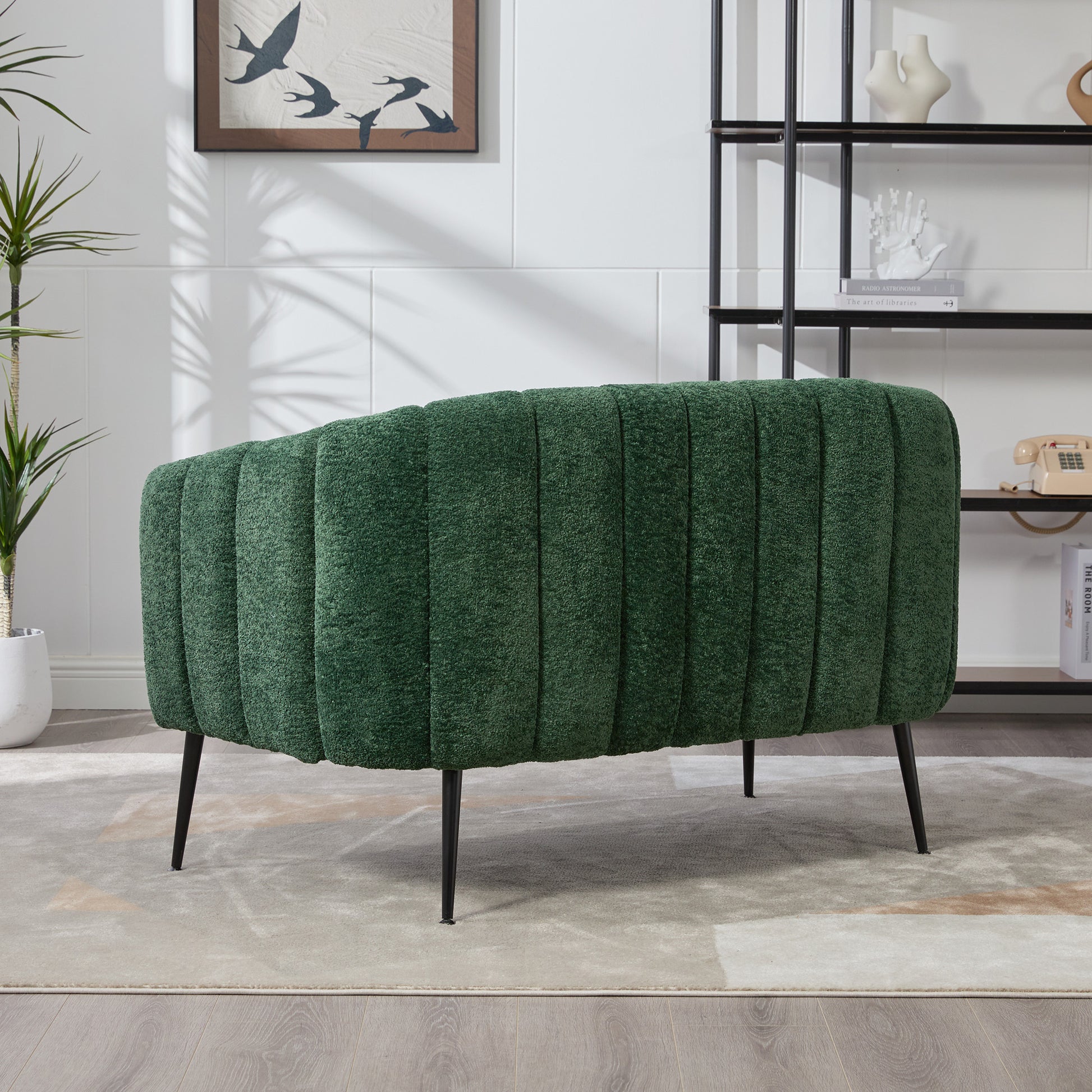 Pash Chenille Dark Green Love Seats with wooden leg
