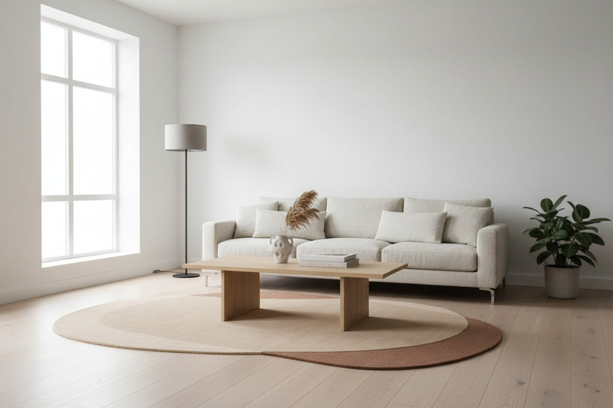 Brown Beige hand tufted abstract wool rug