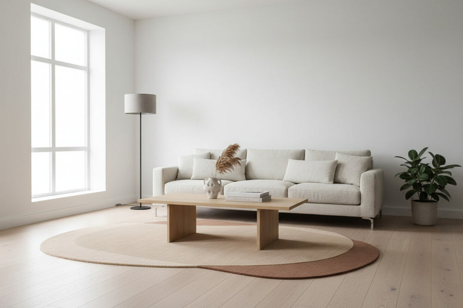 Brown Beige hand tufted abstract wool rug