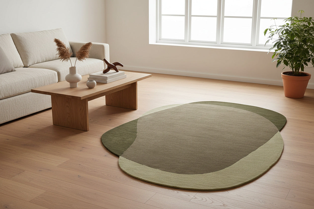 Olive Green hand tufted abstract wool rug