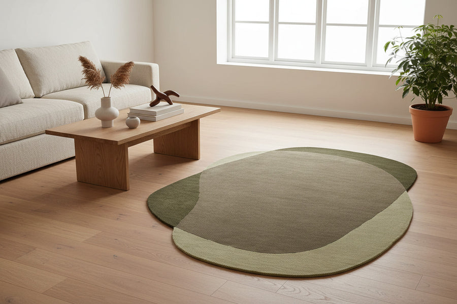 Olive Green hand tufted abstract wool rug