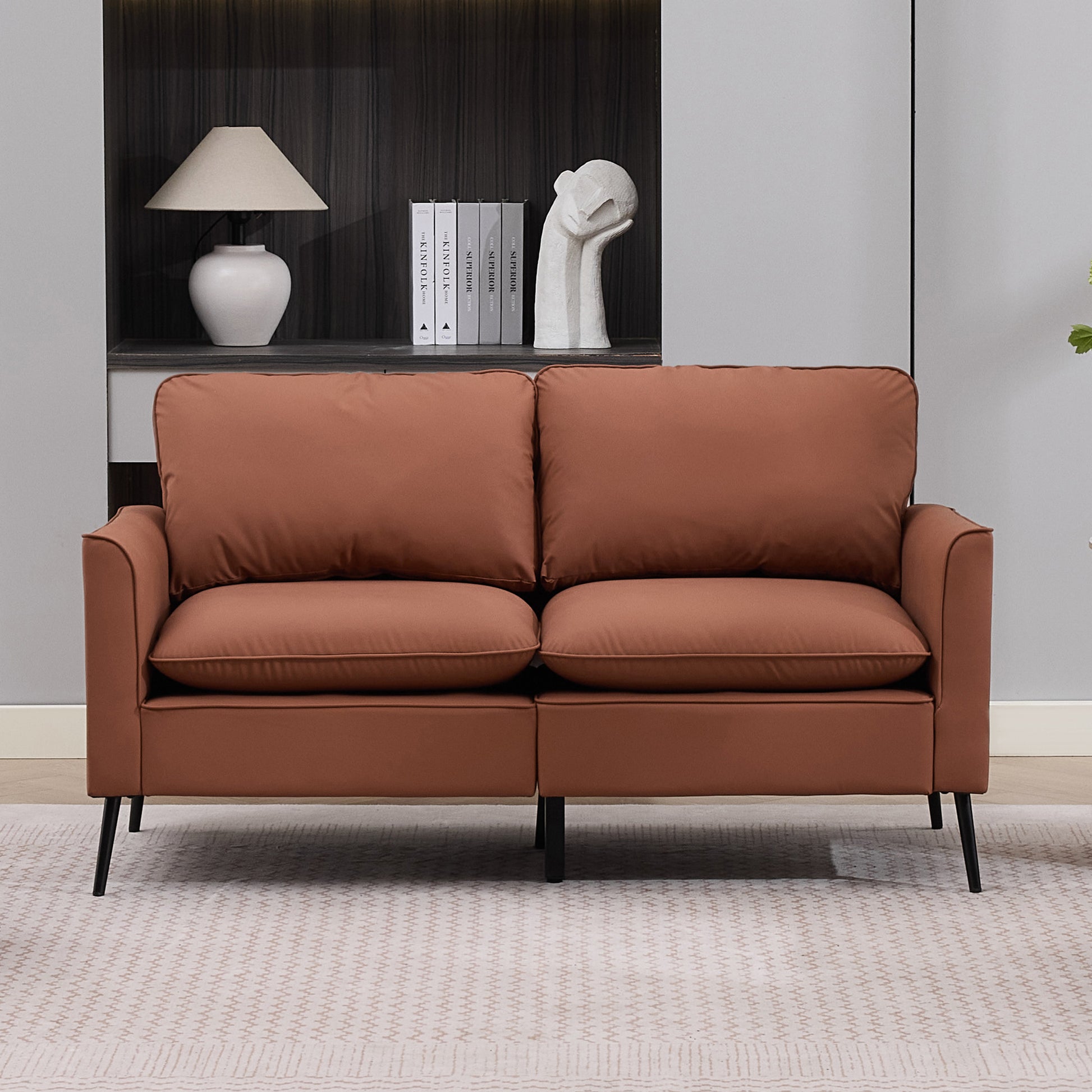 Retro Faux Leather Brown Loveseat