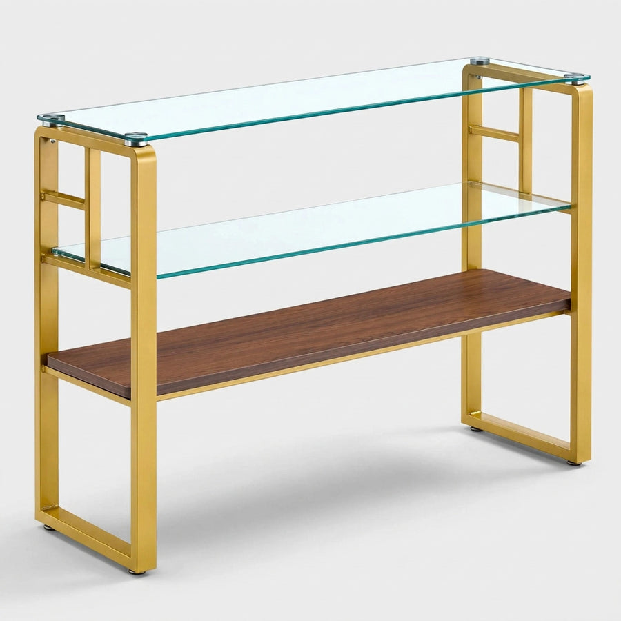 side table with metal frame and glass top