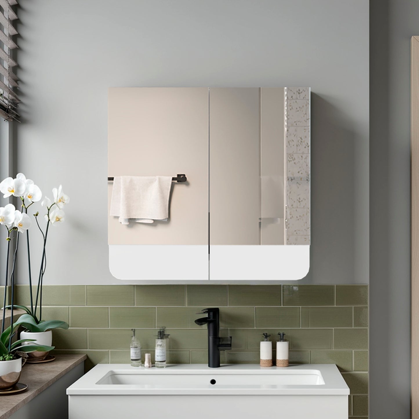 Medicine Cabinet, 2 Doors, 3 Shelves, 2 Mirrors, White