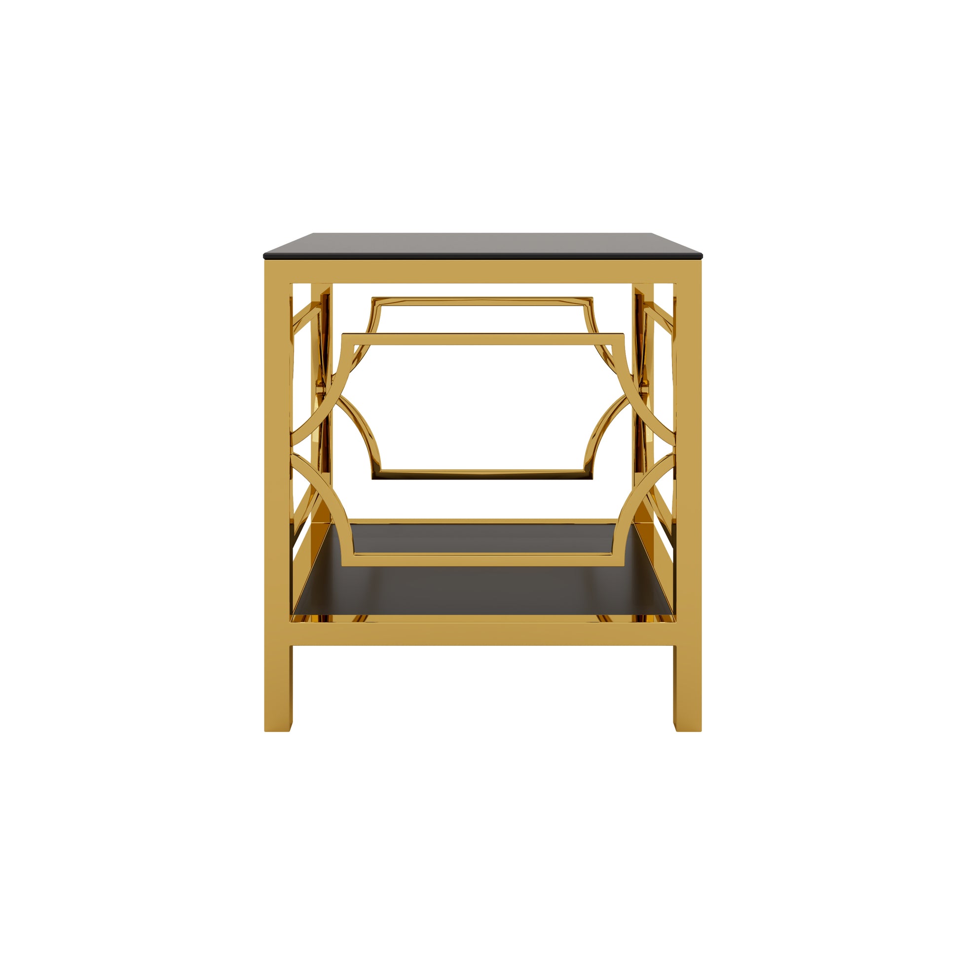 Black tampered glass golden metal leg square side table
