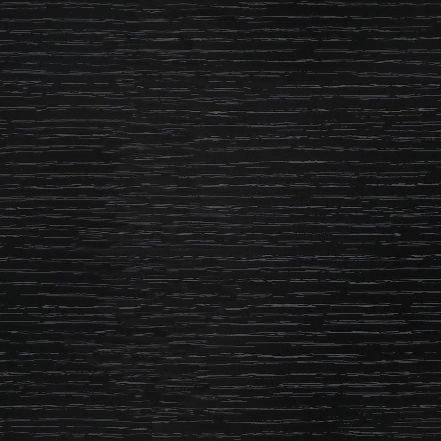 A close-up texture of a dark, distressed black material with fine horizontal gray striations.