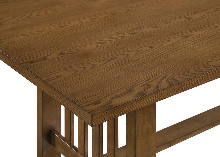 4 Seater 6 Seater (7pcs) Wooden table with a brown finish on a white background