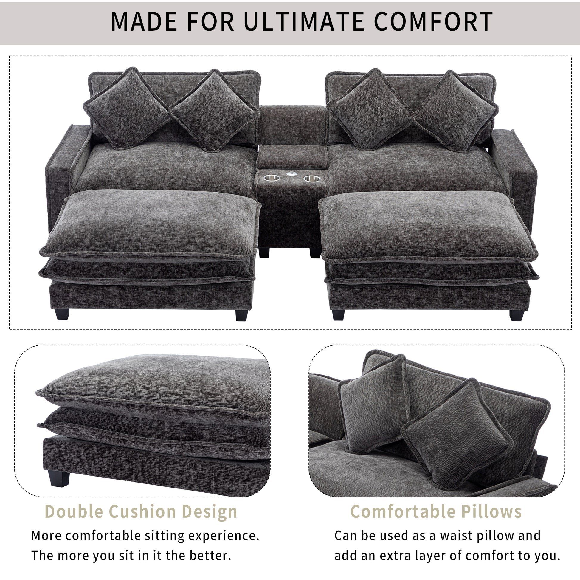 Gray Sectional Sofa with Ottoman