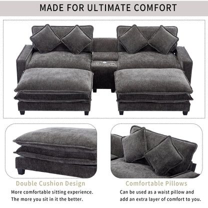 Gray Sectional Sofa with Ottoman