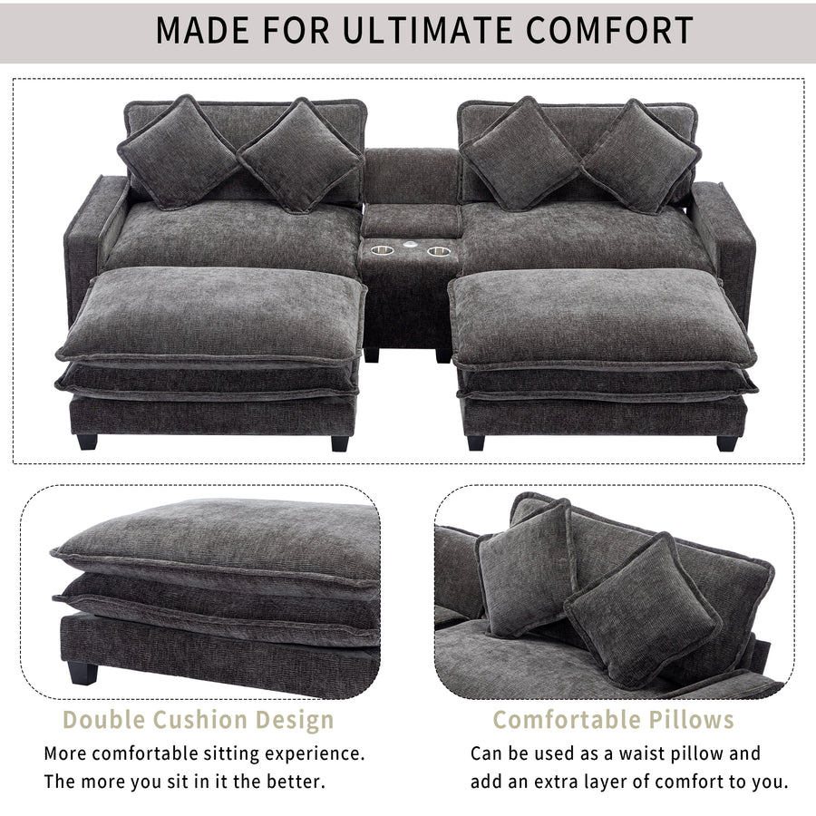 Gray Sectional Sofa with Ottoman