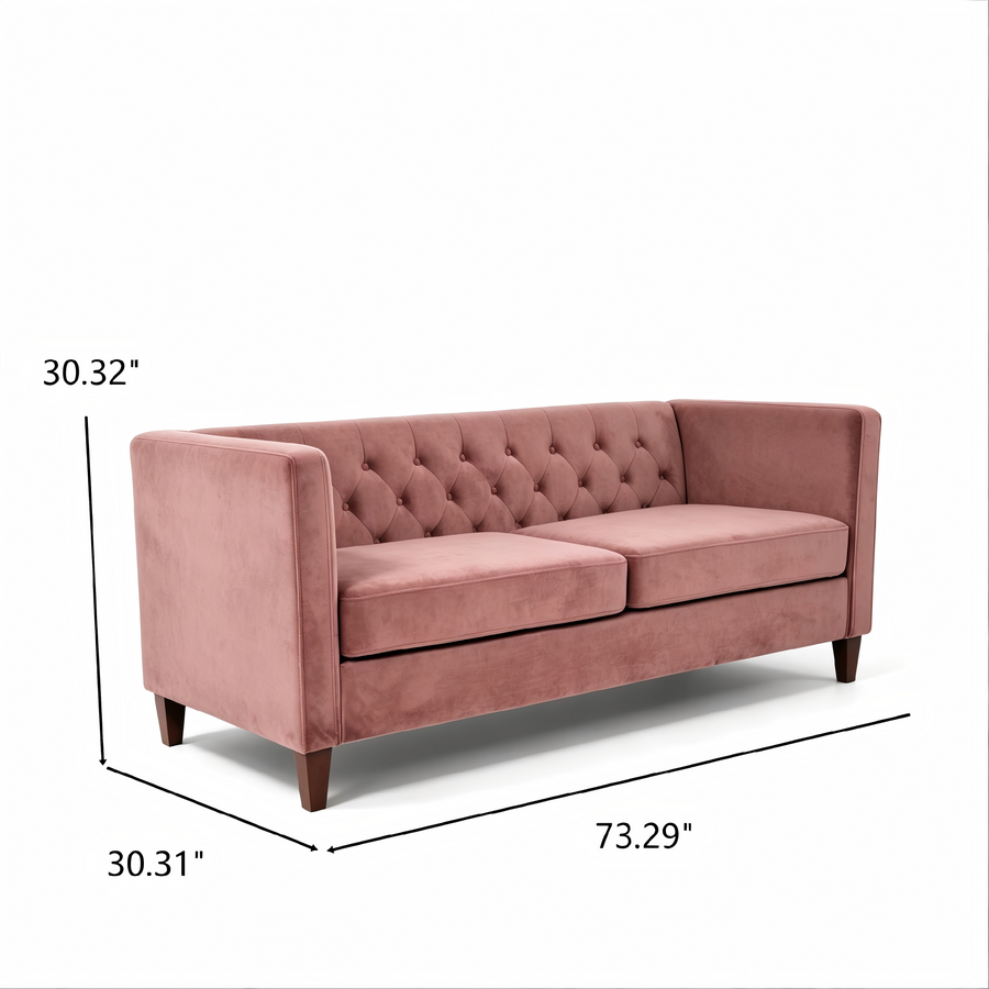 Button Tufted Velvet 3-Seater Sofa Rose Gold