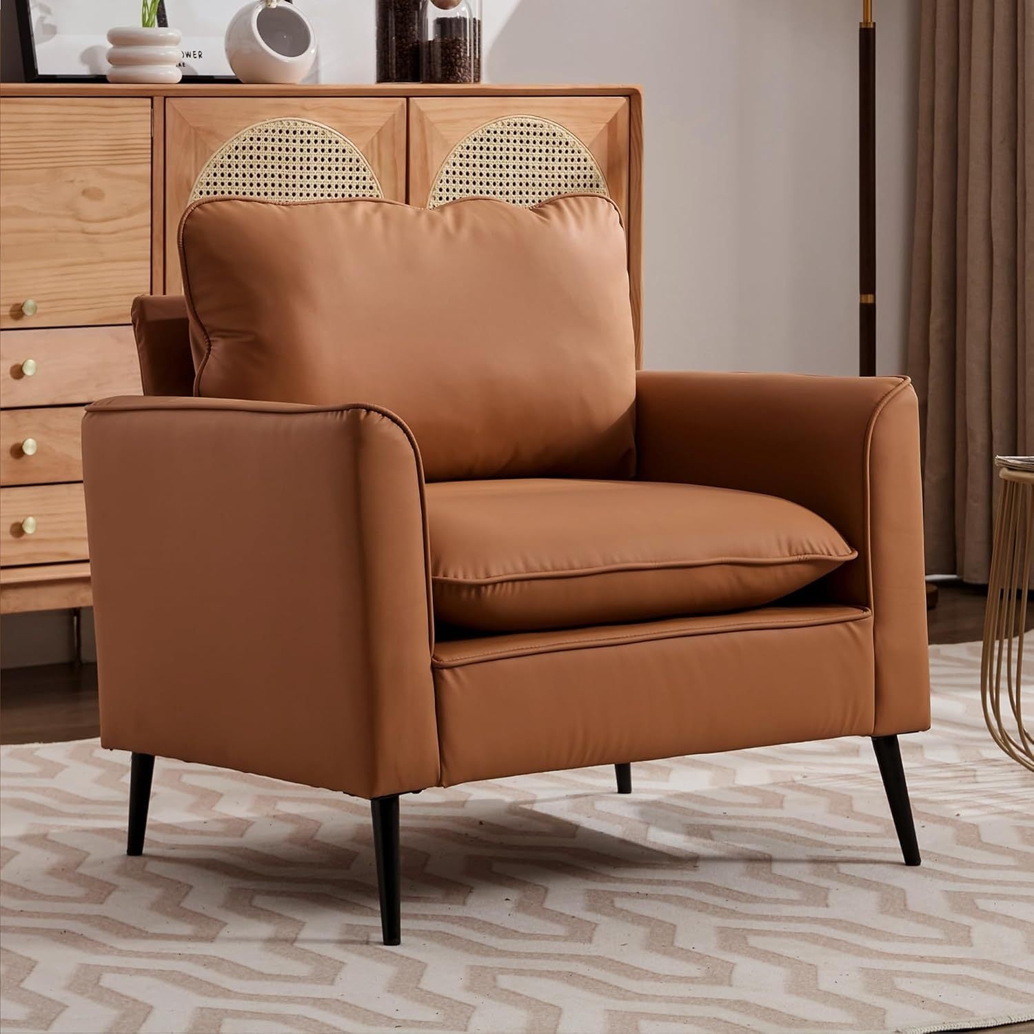 Brown Leather Upholstered Sofa Chair 2PC Casual Living Room Balcony Bedroom Lounge Set