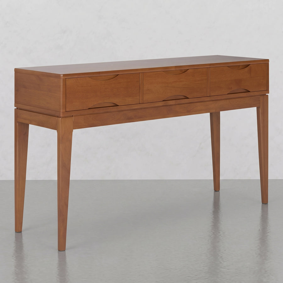 Alderglen 54 inch Wide Solid Wood Mid-Century Modern Console Sofa Table in Teak Brown