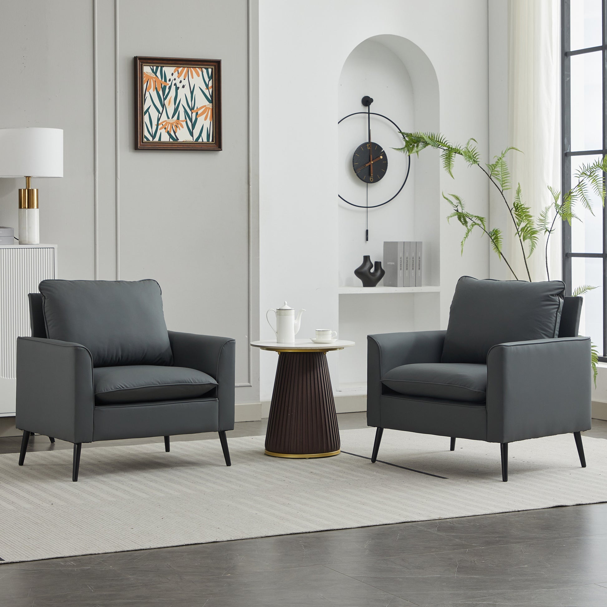 Light Gray Leather Upholstered Sofa Chair 2PC Casual Living Room Balcony Bedroom Lounge Set