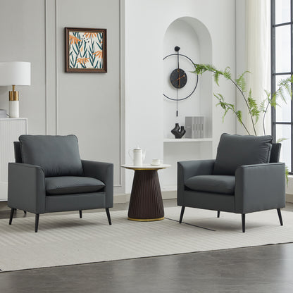 Light Gray Leather Upholstered Sofa Chair 2PC Casual Living Room Balcony Bedroom Lounge Set