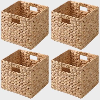 Water Hyacinth Folding Storage Baskets 4 Pcs
