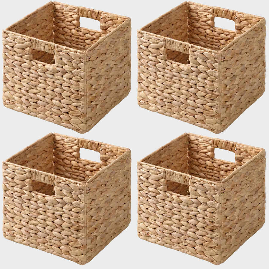 Water Hyacinth Folding Storage Baskets 4 Pcs