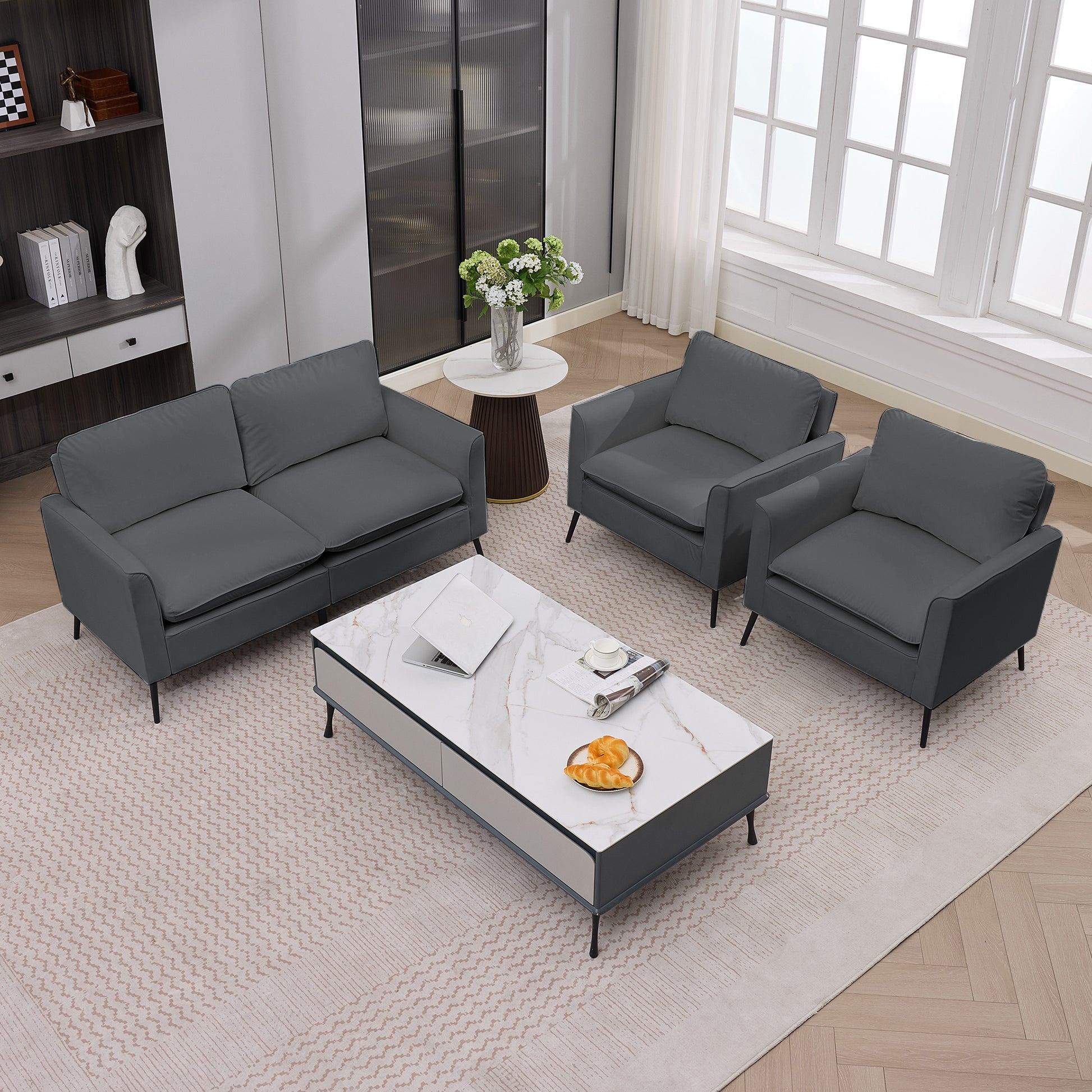 Retro Faux Leather Light Gray Loveseat