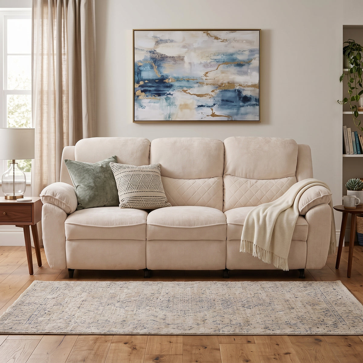 3 seater beige power recliner sofa
