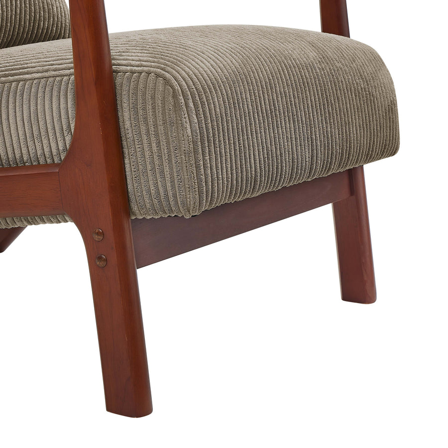 Camel Corduroy Upholstered Wooden Armchair with Back Support Pillow