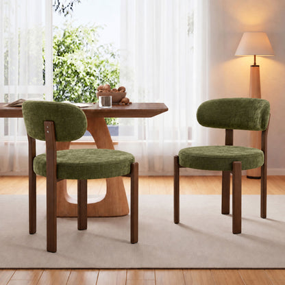 Charcoal green set of 2 piece 4 piece dining chair with curved back and wooden legs