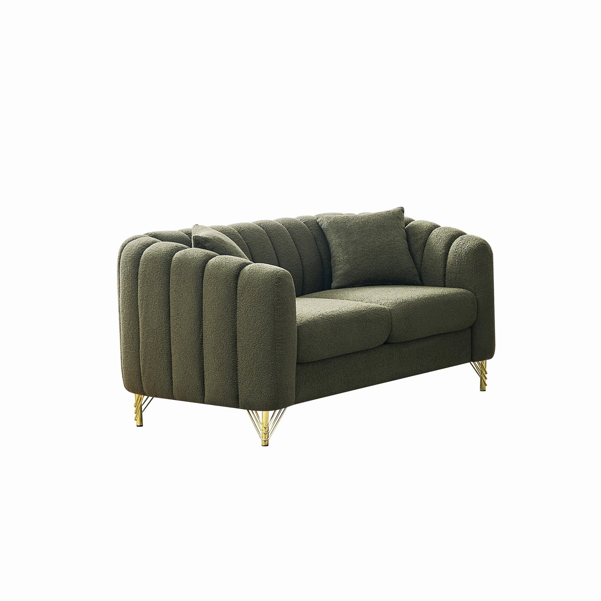 61' Teddy Loveseat Sofa ,Luxury 2 Seater Deep Couch,Modern Tufted Couch, Gold Metal Legs Sofa for Living Room, Bedroom, Apartment (Green)