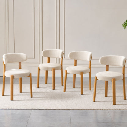 White set of 4 piece dining chair with curved back and wooden legs