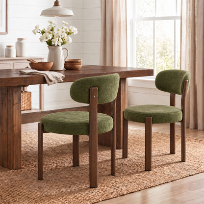 Charcoal green set of 2 piece 4 piece dining chair with curved back and wooden legs