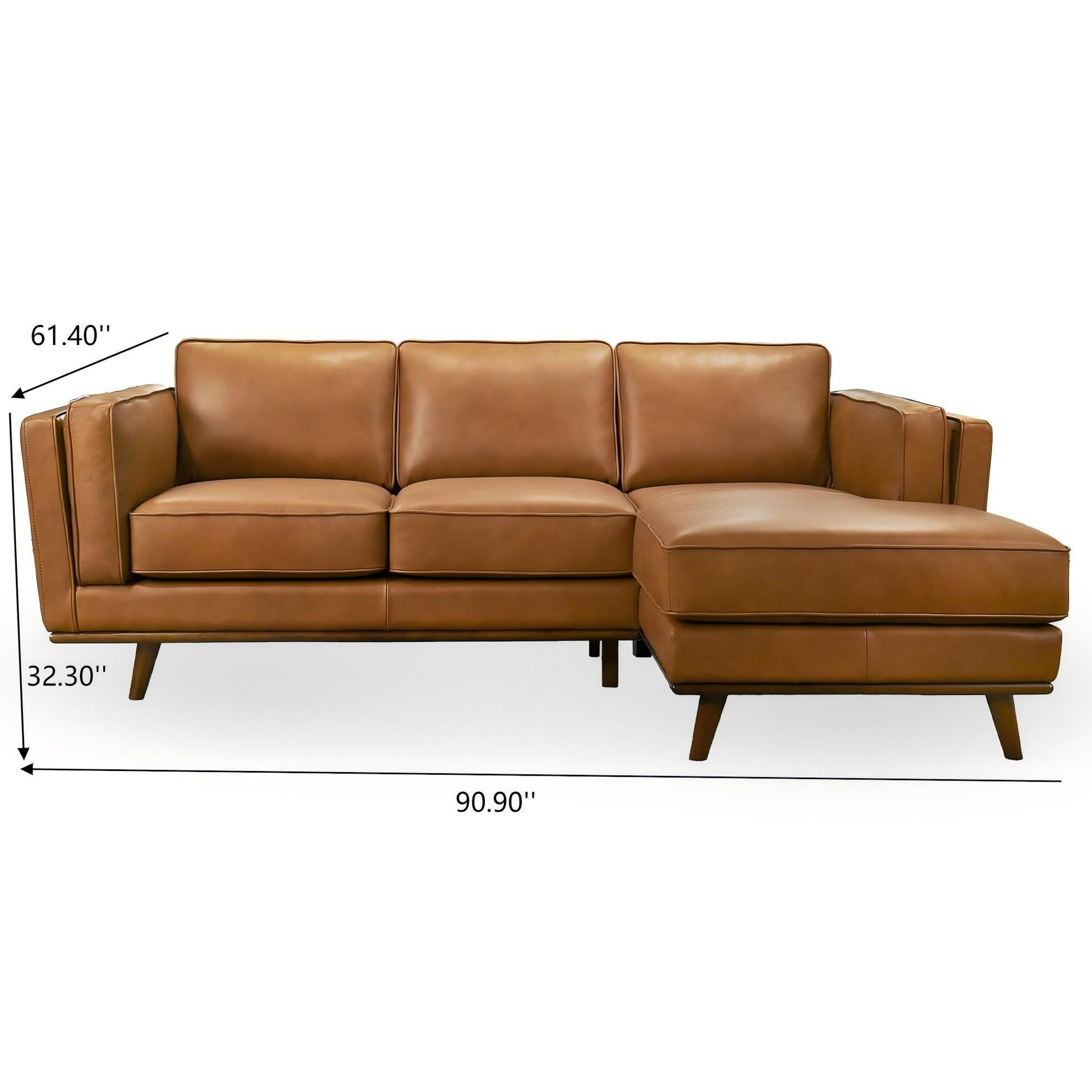 Chase Genuine Leather Sectional Right Facing Sofa Tan Leather 90.90 inches