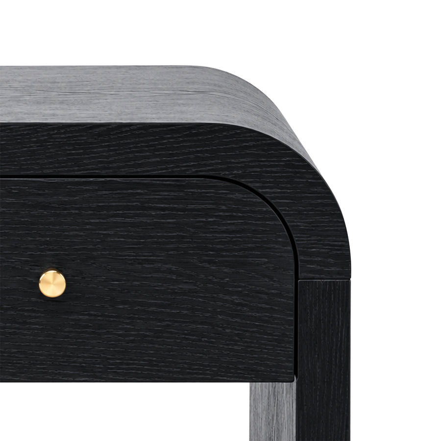 Curved black wooden side table with 1 drawer Nightstand Side End Table with Rounded Edge Tabletop for Bedroom Living Room