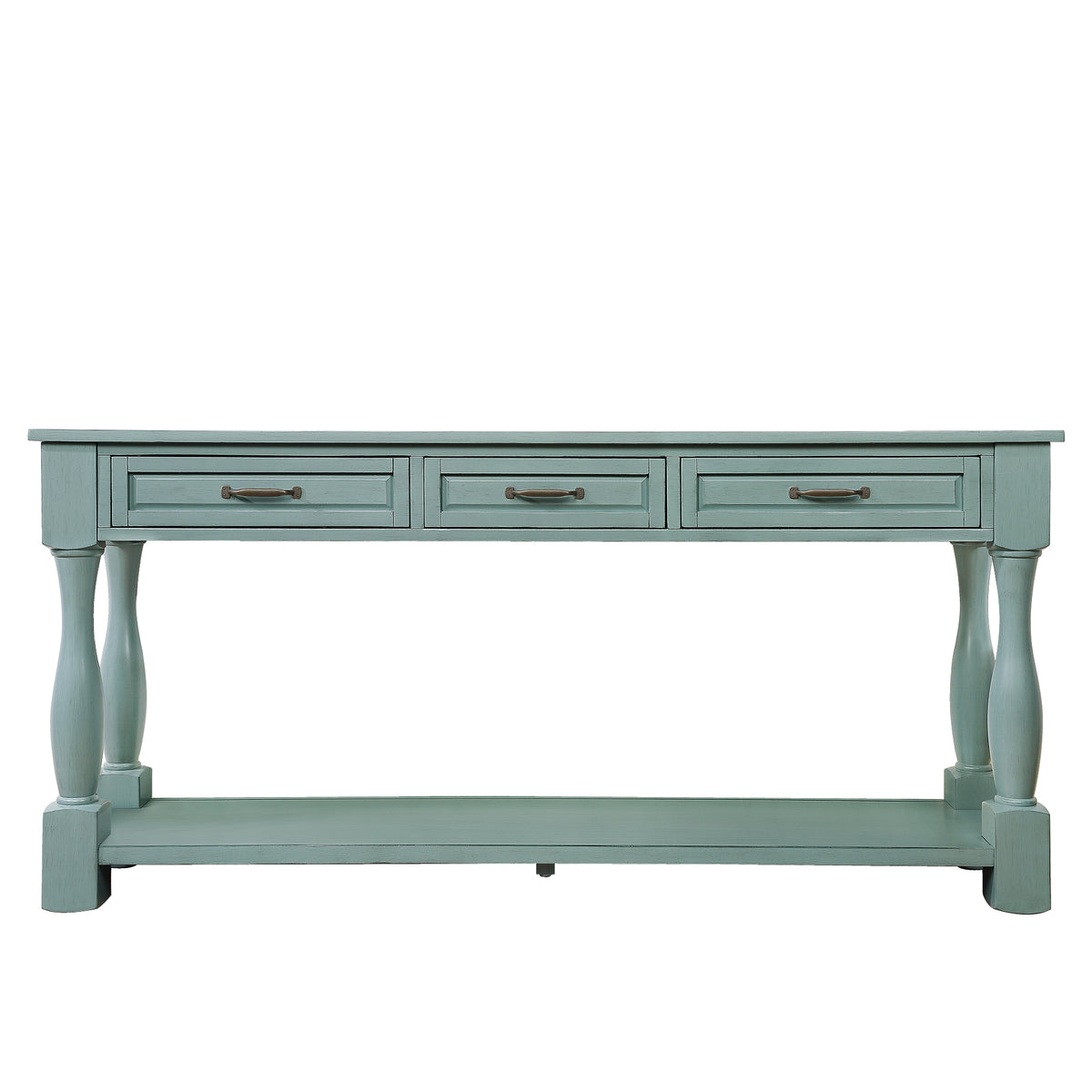 60inch Long Wood Console Table with 3 Drawers and 1 Bottom Shelf for Entryway Hallway Easy Assembly Extra-thick Sofa Table ( Retro Blue)
