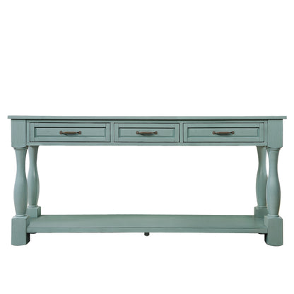 60inch Long Wood Console Table with 3 Drawers and 1 Bottom Shelf for Entryway Hallway Easy Assembly Extra-thick Sofa Table ( Retro Blue)