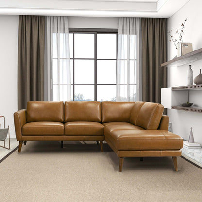 Tan Leather Sectional Sofa with Right Facing Chaise